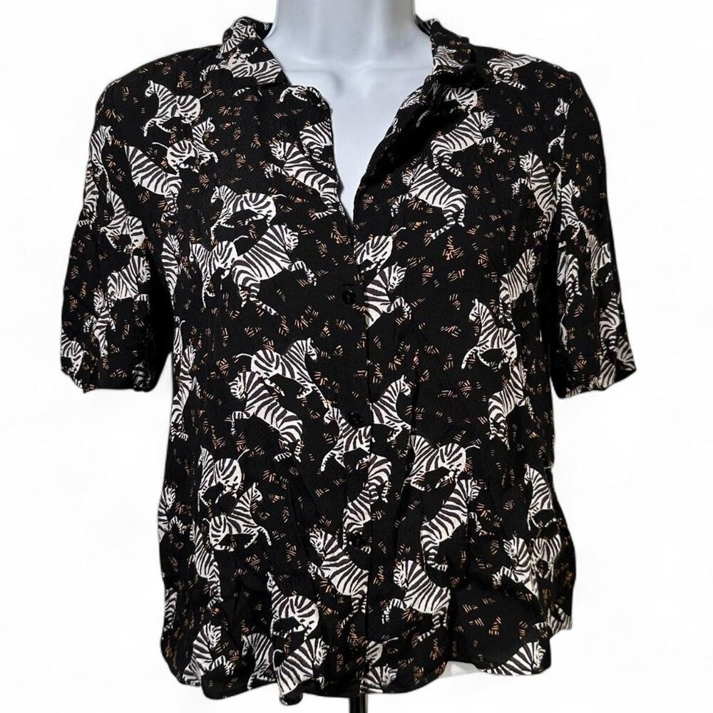 Zara Zebra Print Button Down Blouse